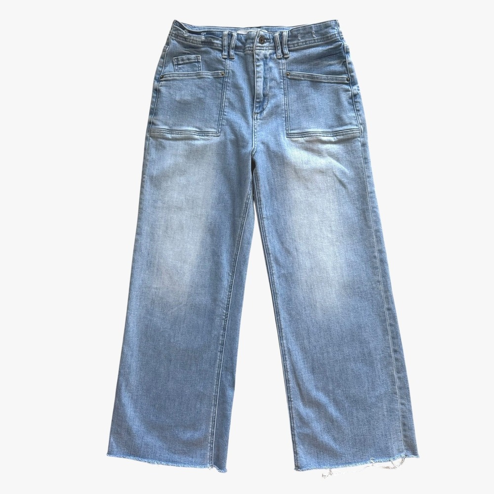 Mica Los Angeles Light Wash Wide Leg Raw Hem Cropped Jeans 28 boho coastal